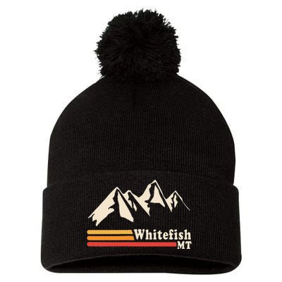 Retro Whitefish Montana Rocky Mountains Ski Pom Pom 12in Knit Beanie