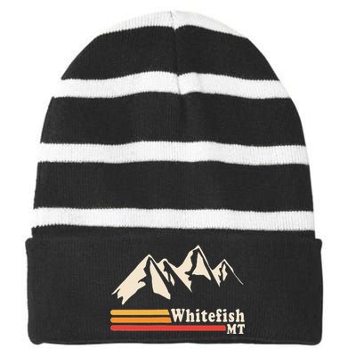 Retro Whitefish Montana Rocky Mountains Ski Striped Beanie with Solid Band