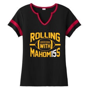 Rolling With Mahomes KC Football Funny Ladies Halftime Notch Neck Tee