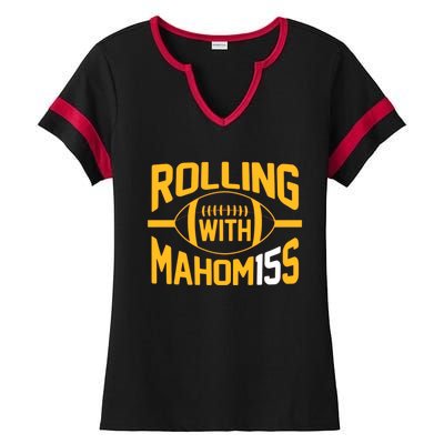 Rolling With Mahomes KC Football Funny Ladies Halftime Notch Neck Tee