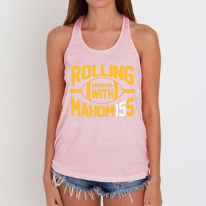 Rolling With Mahomes KC Football Funny Women's Knotted Racerback Tank