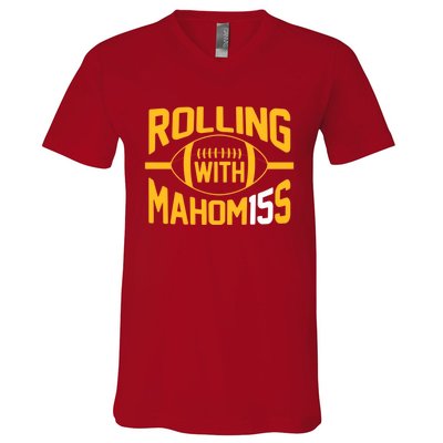 Rolling With Mahomes KC Football Funny V-Neck T-Shirt