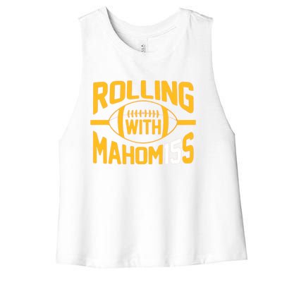 Rolling With Mahomes KC Football Funny Women's Racerback Cropped Tank