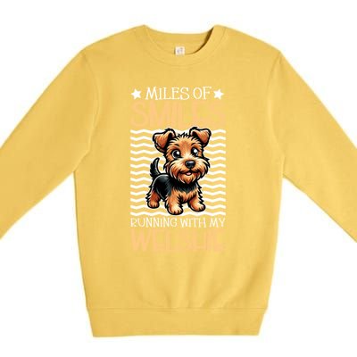 Running With My Welsh Terrier Gift Premium Crewneck Sweatshirt