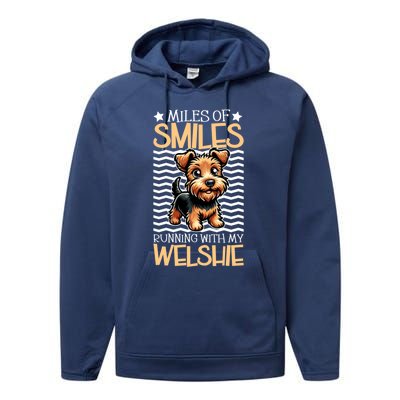 Running With My Welsh Terrier Gift Performance Fleece Hoodie