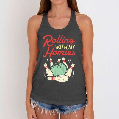 Rolling With My Homies Bowling Bowlers Funny Gift Women's Knotted Racerback Tank