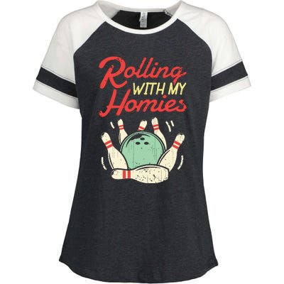 Rolling With My Homies Bowling Bowlers Funny Gift Enza Ladies Jersey Colorblock Tee