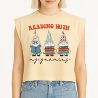 Reading With My Gnomies Funny Book Nerd Gnome Love Reading Garment-Dyed Women's Muscle Tee