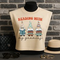 Reading With My Gnomies Funny Book Nerd Gnome Love Reading Garment-Dyed Women's Muscle Tee