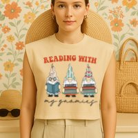 Reading With My Gnomies Funny Book Nerd Gnome Love Reading Garment-Dyed Women's Muscle Tee