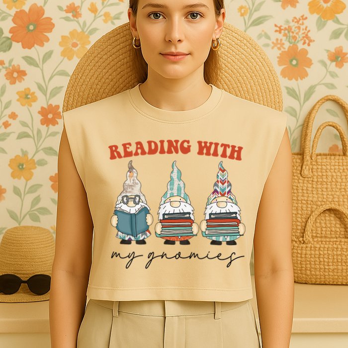 Reading With My Gnomies Funny Book Nerd Gnome Love Reading Garment-Dyed Women's Muscle Tee