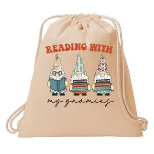 Reading With My Gnomies Funny Book Nerd Gnome Love Reading Drawstring Bag