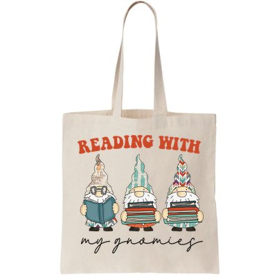 Reading With My Gnomies Funny Book Nerd Gnome Love Reading Bag