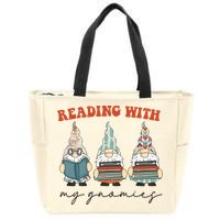 Reading With My Gnomies Funny Book Nerd Gnome Love Reading Zip Tote Bag