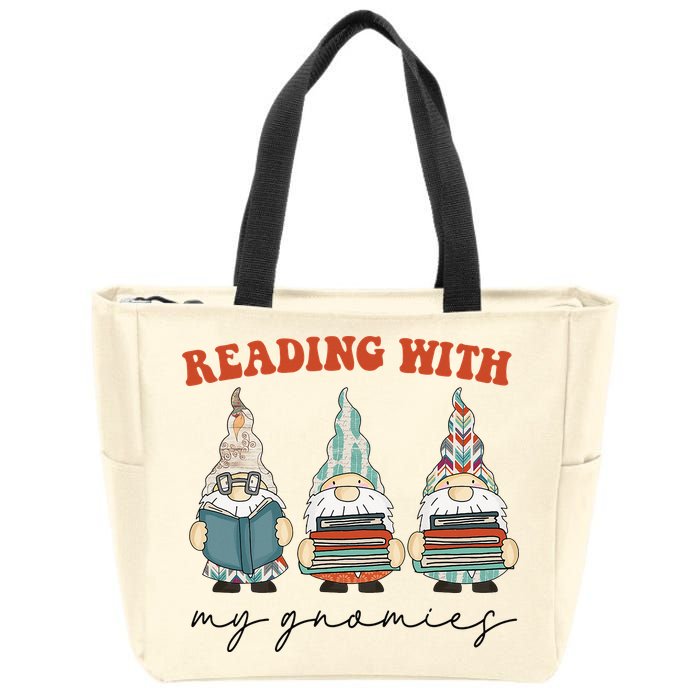 Reading With My Gnomies Funny Book Nerd Gnome Love Reading Zip Tote Bag