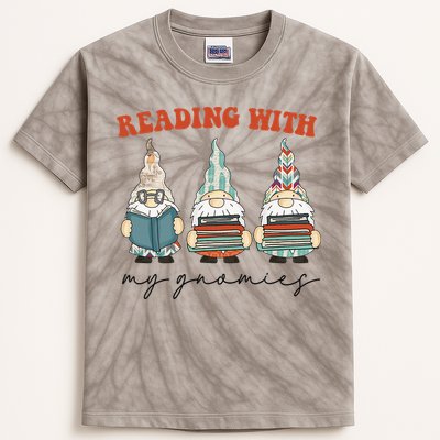 Reading With My Gnomies Funny Book Nerd Gnome Love Reading Kids Tie-Dye T-Shirt