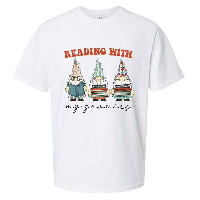 Reading With My Gnomies Funny Book Nerd Gnome Love Reading Sueded Cloud Jersey T-Shirt