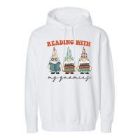 Reading With My Gnomies Funny Book Nerd Gnome Love Reading Garment-Dyed Fleece Hoodie