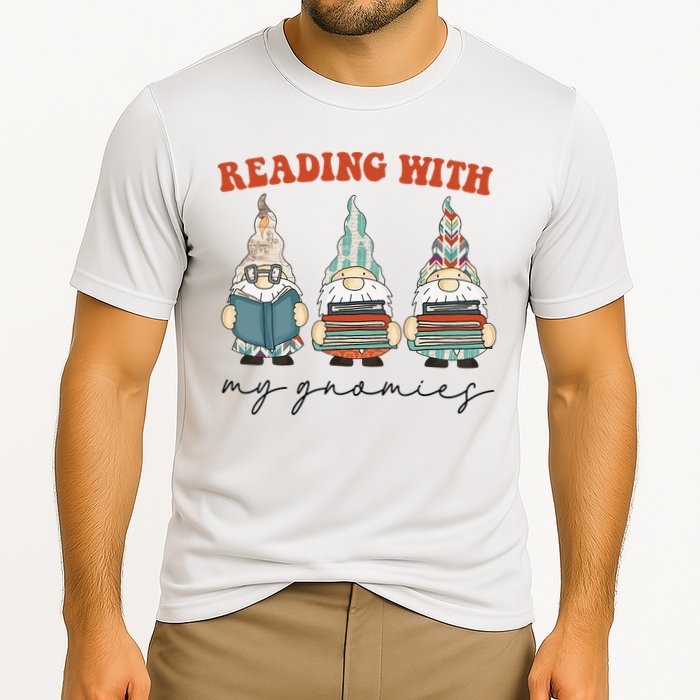 Reading With My Gnomies Funny Book Nerd Gnome Love Reading Performance Shirt
