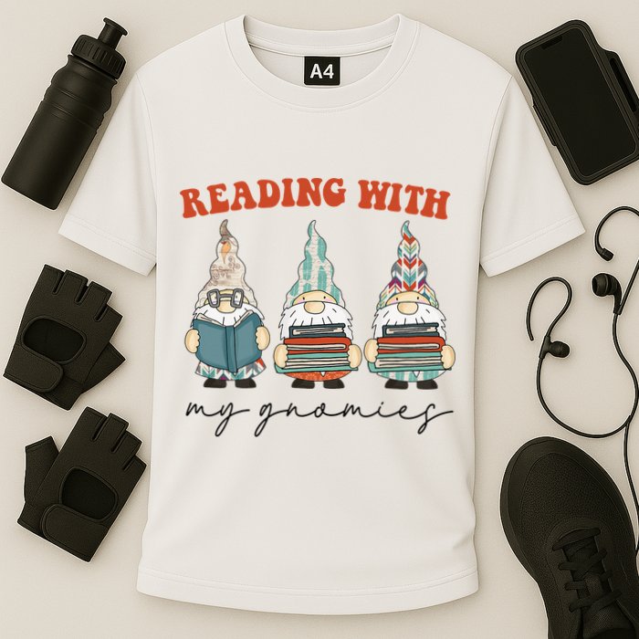 Reading With My Gnomies Funny Book Nerd Gnome Love Reading Performance Shirt