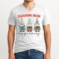 Reading With My Gnomies Funny Book Nerd Gnome Love Reading V-Neck T-Shirt