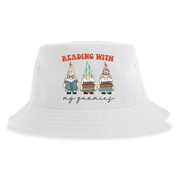 Reading With My Gnomies Funny Book Nerd Gnome Love Reading Sustainable Bucket Hat