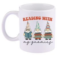 Reading With My Gnomies Funny Book Nerd Gnome Love Reading 11oz C Handle Ceramic Mug