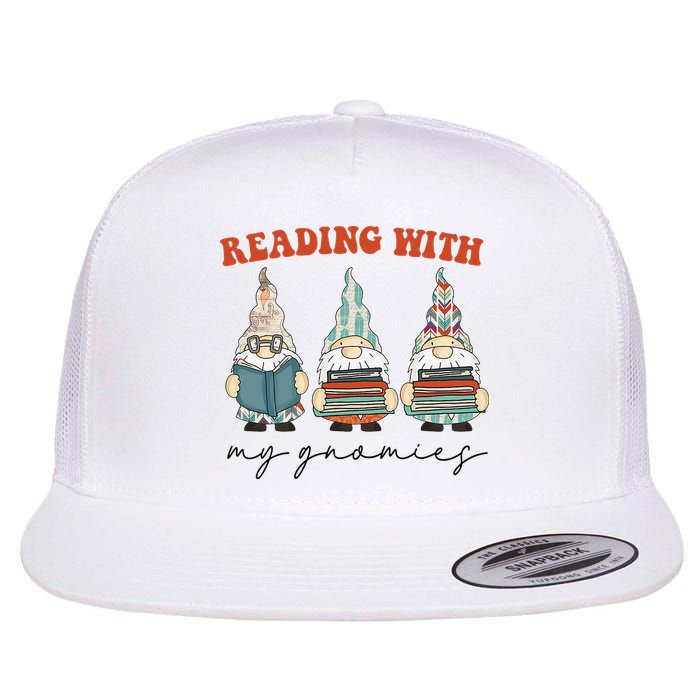 Reading With My Gnomies Funny Book Nerd Gnome Love Reading Flat Bill Trucker Hat