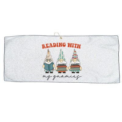 Reading With My Gnomies Funny Book Nerd Gnome Love Reading Large Microfiber Waffle Golf Towel