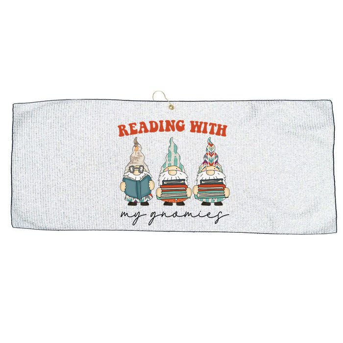 Reading With My Gnomies Funny Book Nerd Gnome Love Reading Large Microfiber Waffle Golf Towel