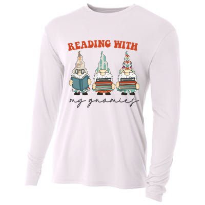 Reading With My Gnomies Funny Book Nerd Gnome Love Reading Cooling Performance Long Sleeve Crew