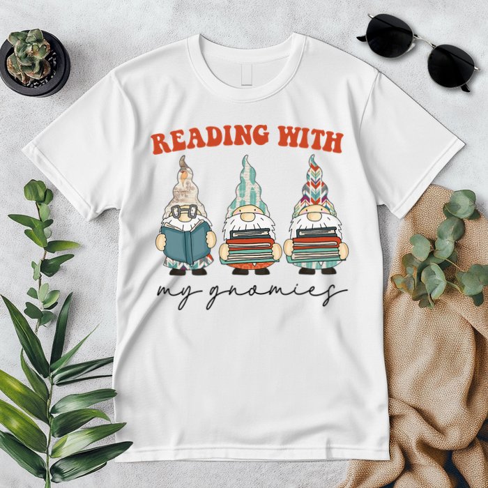 Reading With My Gnomies Funny Book Nerd Gnome Love Reading Premium T-Shirt
