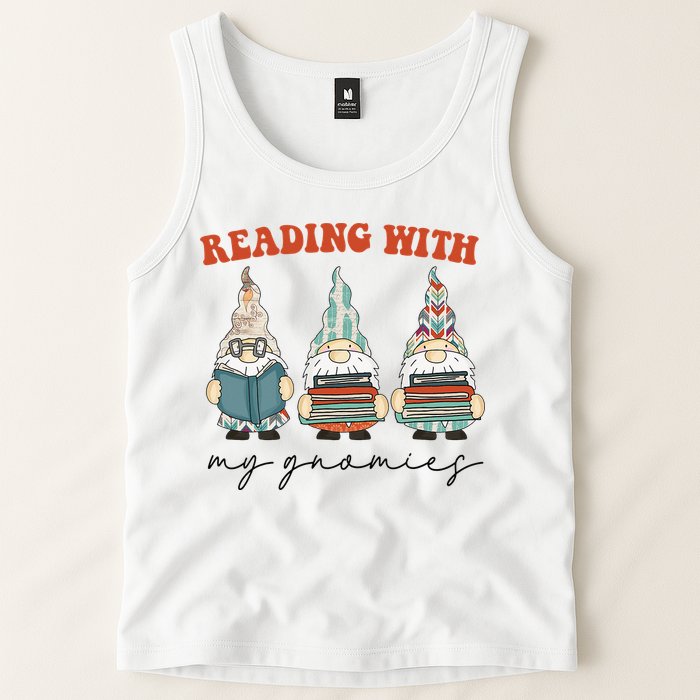 Reading With My Gnomies Funny Book Nerd Gnome Love Reading Tank Top