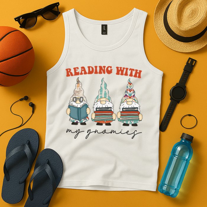 Reading With My Gnomies Funny Book Nerd Gnome Love Reading Tank Top
