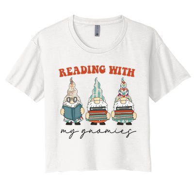 Reading With My Gnomies Funny Book Nerd Gnome Love Reading Crop Top