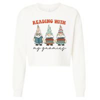 Reading With My Gnomies Funny Book Nerd Gnome Love Reading Cropped Pullover Crew