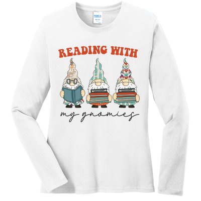 Reading With My Gnomies Funny Book Nerd Gnome Love Reading Ladies Long Sleeve Shirt