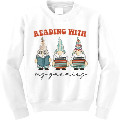 Reading With My Gnomies Funny Book Nerd Gnome Love Reading Kids Sweatshirt