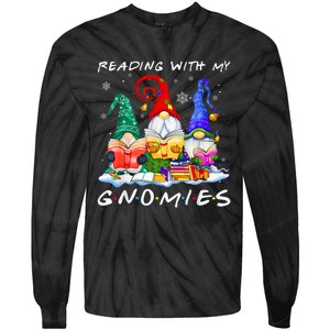 Reading With My Gnomies Book Lover Reading Lovers Christmas Tie-Dye Long Sleeve Shirt