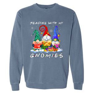 Reading With My Gnomies Book Lover Reading Lovers Christmas Garment-Dyed Sweatshirt