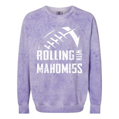 Rolling With Mahomes KC Football Sports Distressed Vintage Colorblast Crewneck Sweatshirt