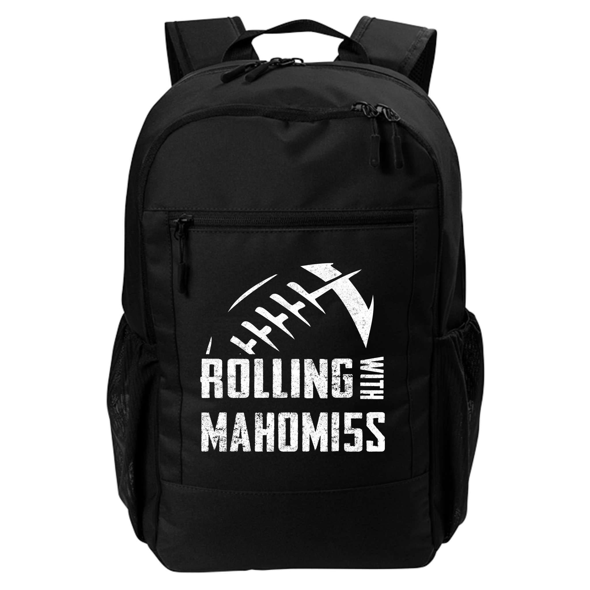 Rolling With Mahomes KC Football Sports Distressed Vintage Backpack