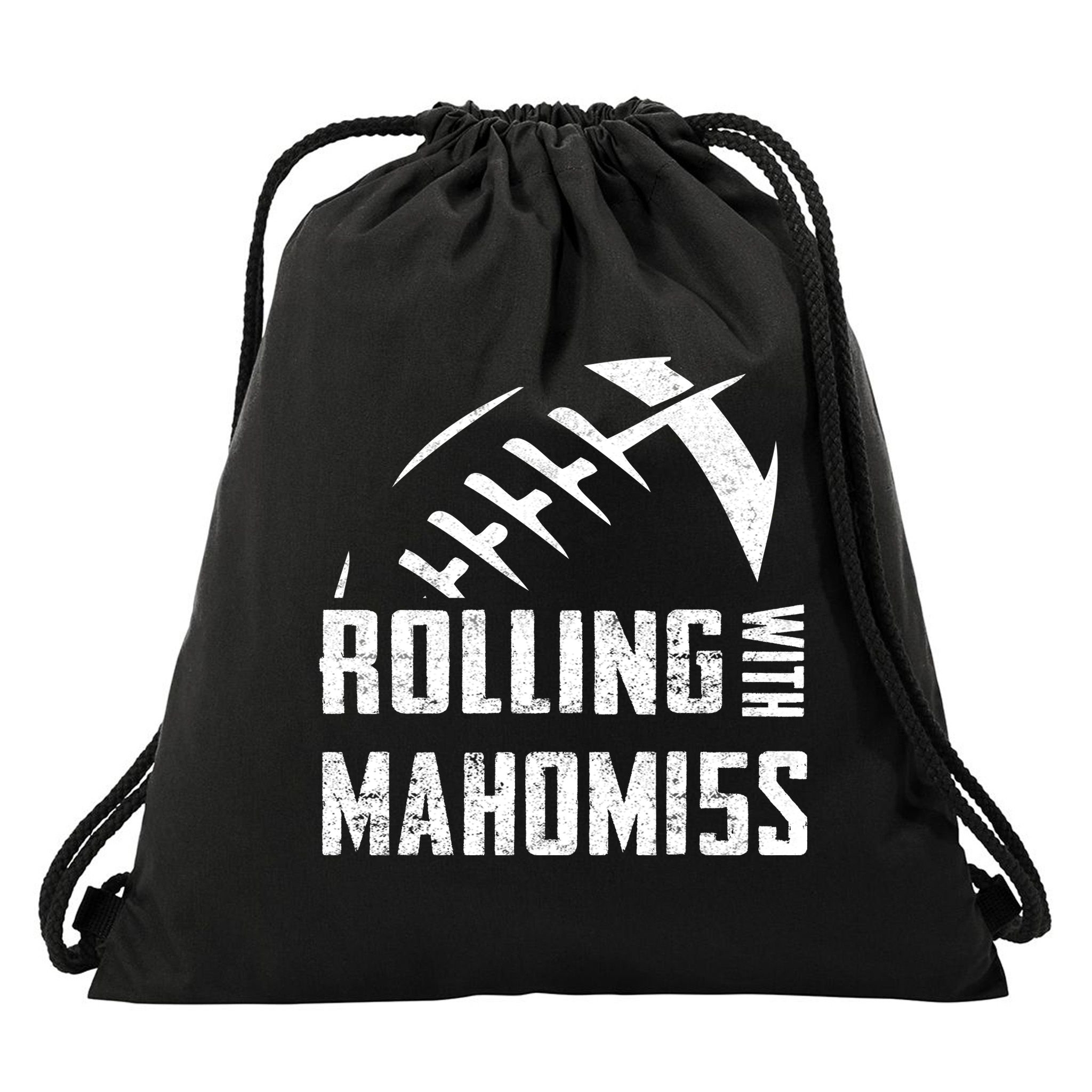 Rolling With Mahomes KC Football Sports Distressed Vintage Drawstring Bag