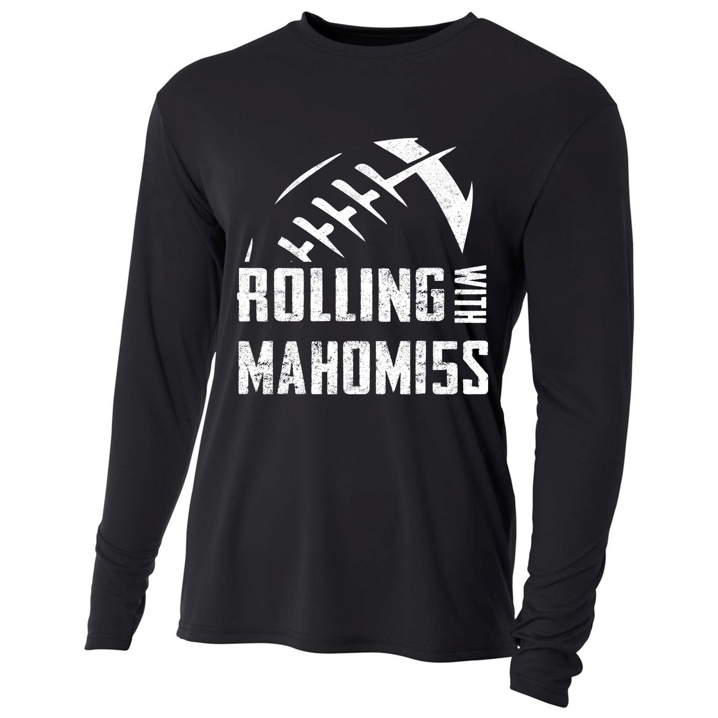 Rolling With Mahomes KC Football Sports Distressed Vintage Cooling Performance Long Sleeve Crew