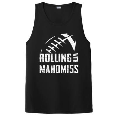 Rolling With Mahomes KC Football Sports Distressed Vintage PosiCharge Competitor Tank