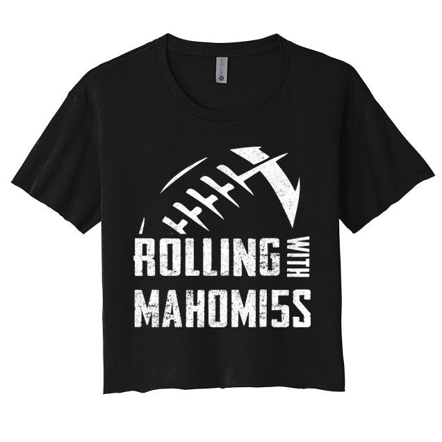 Rolling With Mahomes KC Football Sports Distressed Vintage Women's Crop Top Tee
