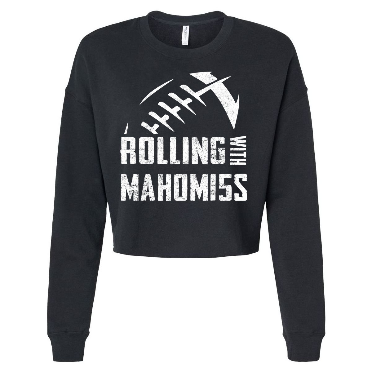 Rolling With Mahomes KC Football Sports Distressed Vintage Cropped Pullover Crew