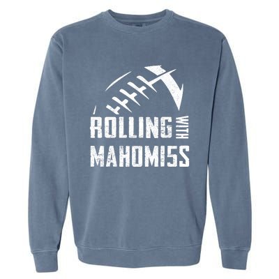 Rolling With Mahomes KC Football Sports Distressed Vintage Garment-Dyed Sweatshirt