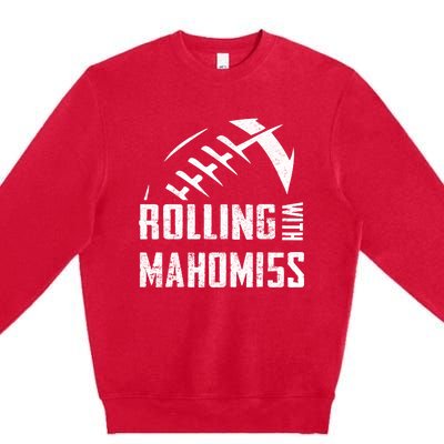 Rolling With Mahomes KC Football Sports Distressed Vintage Premium Crewneck Sweatshirt