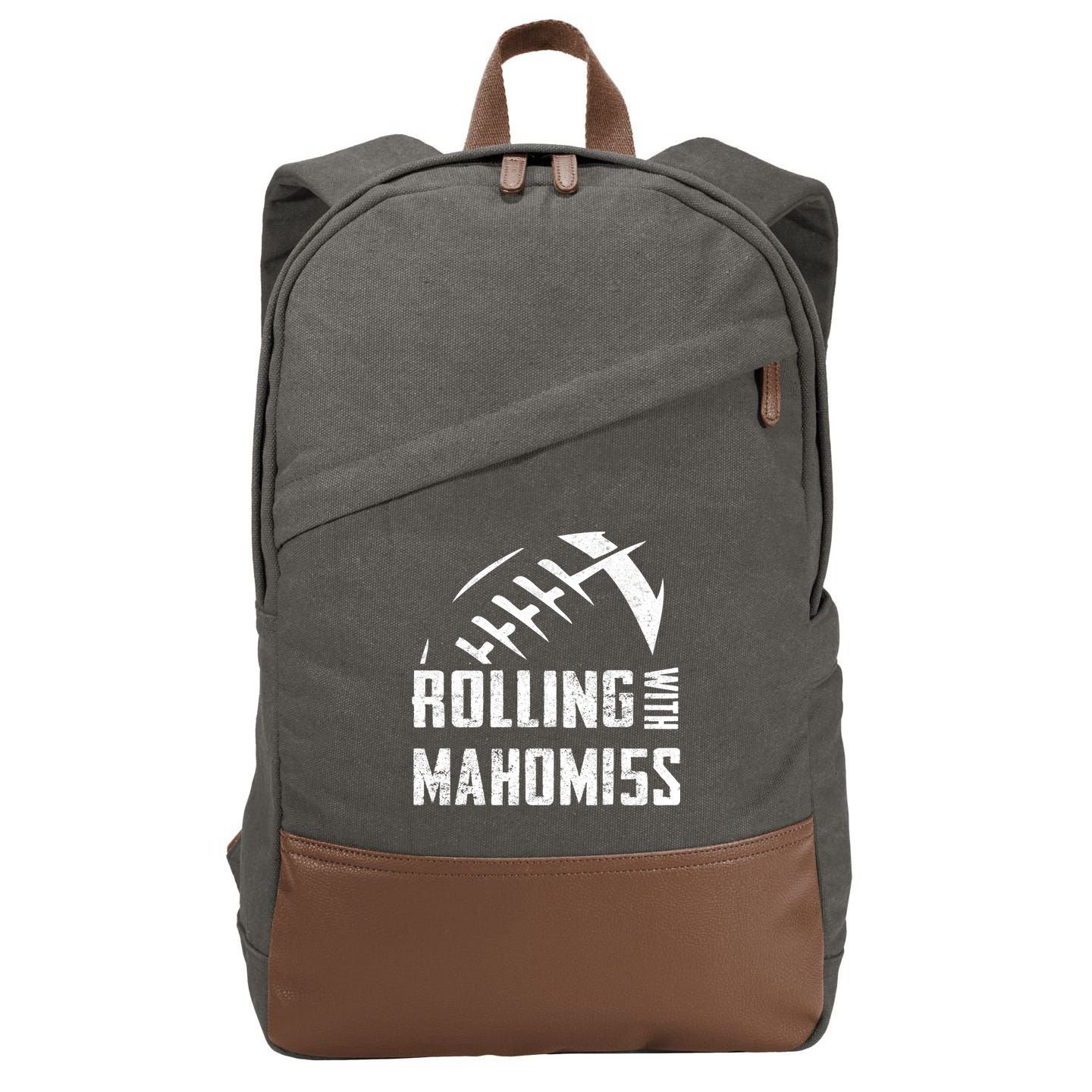 Rolling With Mahomes KC Football Sports Distressed Vintage Cotton Canvas Backpack